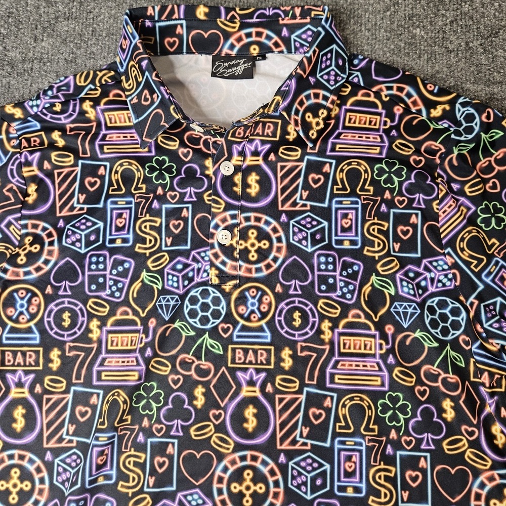 Sunday Swagger Mens Polo Shirt Size‎ Medium Casino Gambling Vegas Neon Lights